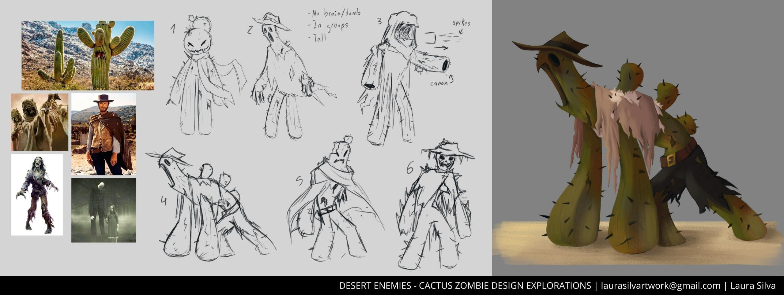 Second creature from my desert lineup. A zombie-like humanoid cactus dressing in torned cowboy clothes