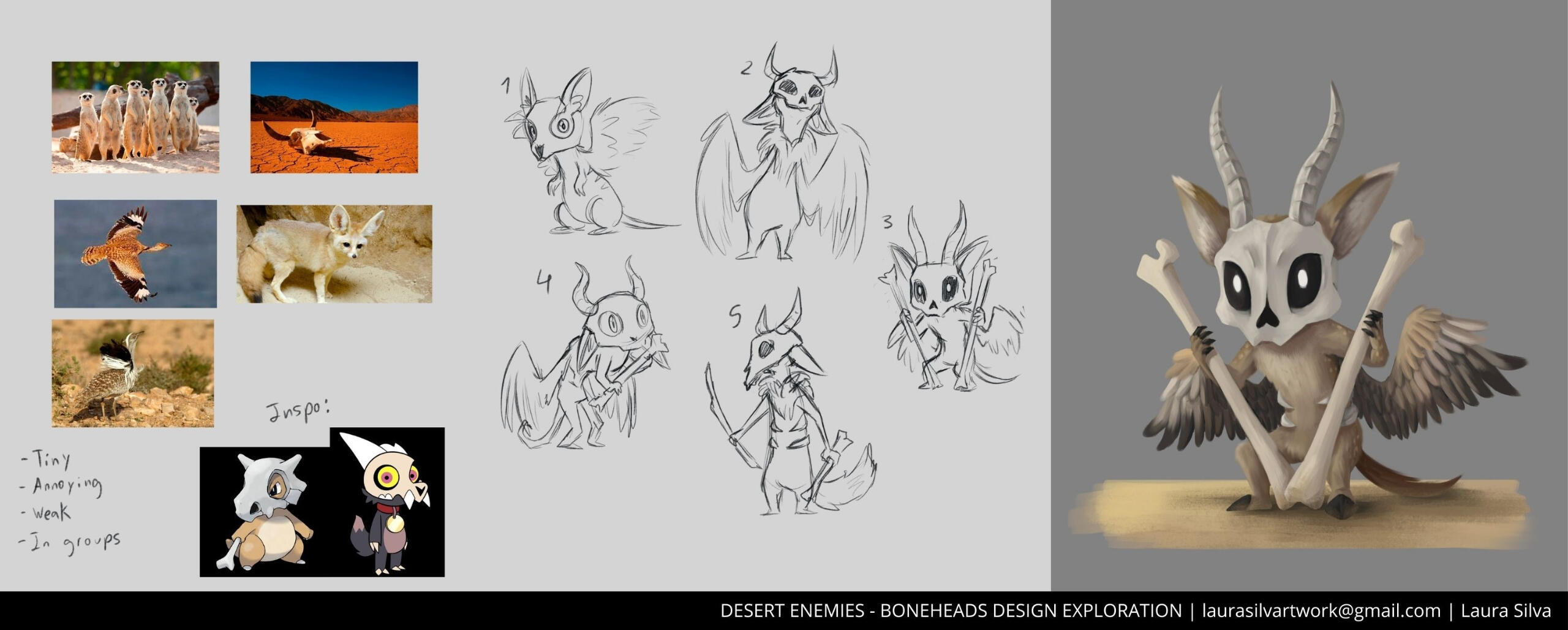 First creature from my desert lineup. It's the smallest and the weakest of the bunch, it's a winged meerkat-like creature covered in bones