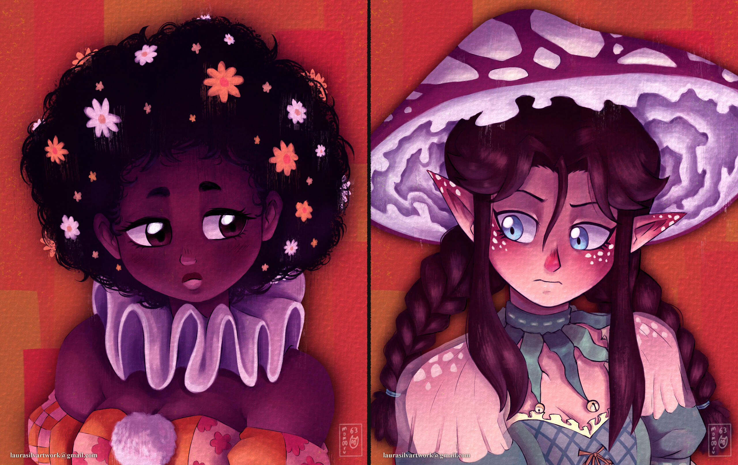(Characters from the comic Marionetta, by Miriam Bonastre) a closed-up version of the portraits of the girls from the previous illustration
