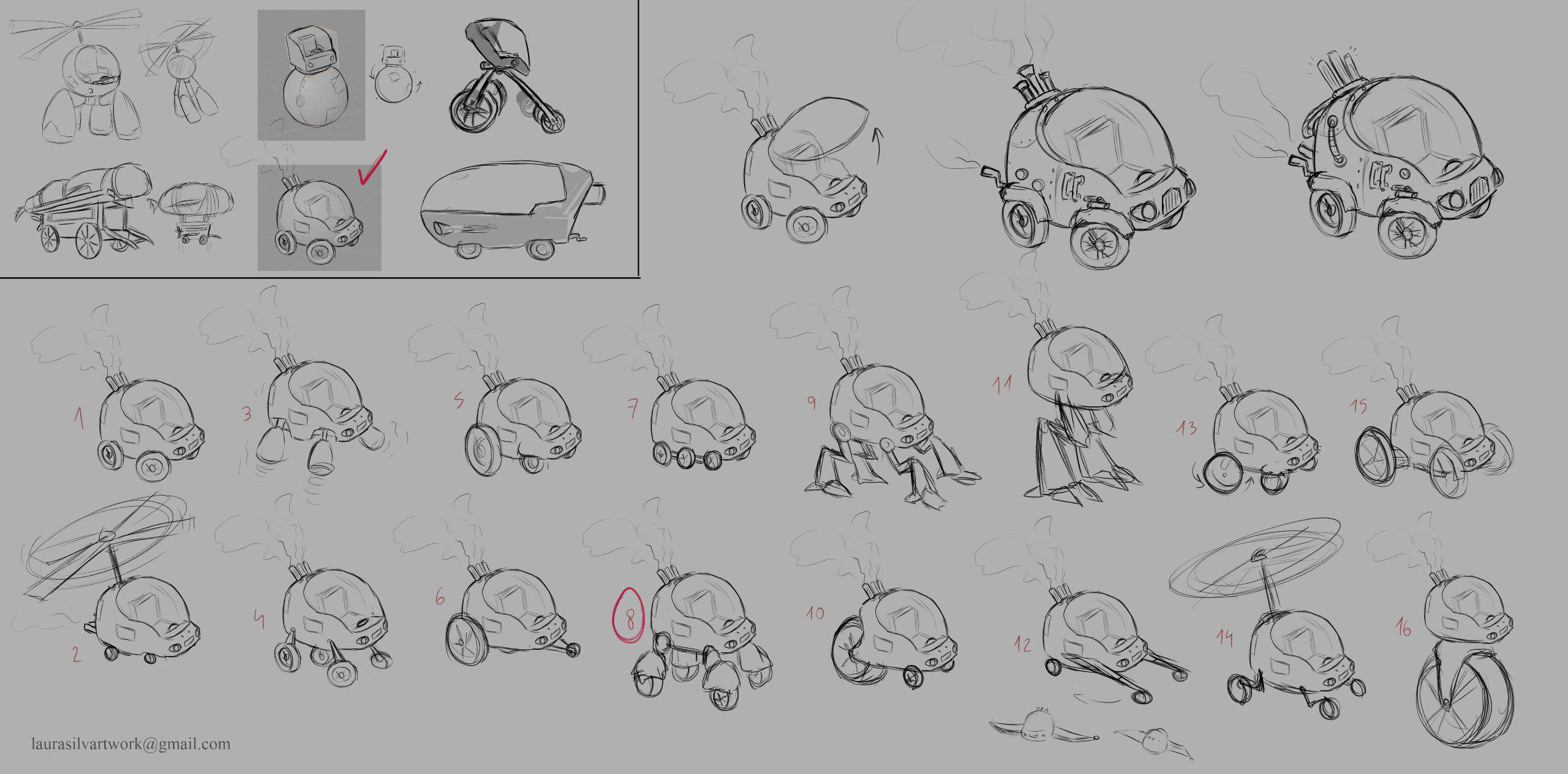 Different approaches to the futuristic car design, specially regarding its wheels