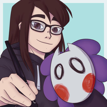 An icon that features a self portrait of the artist with one of her characters, now on a bigger size